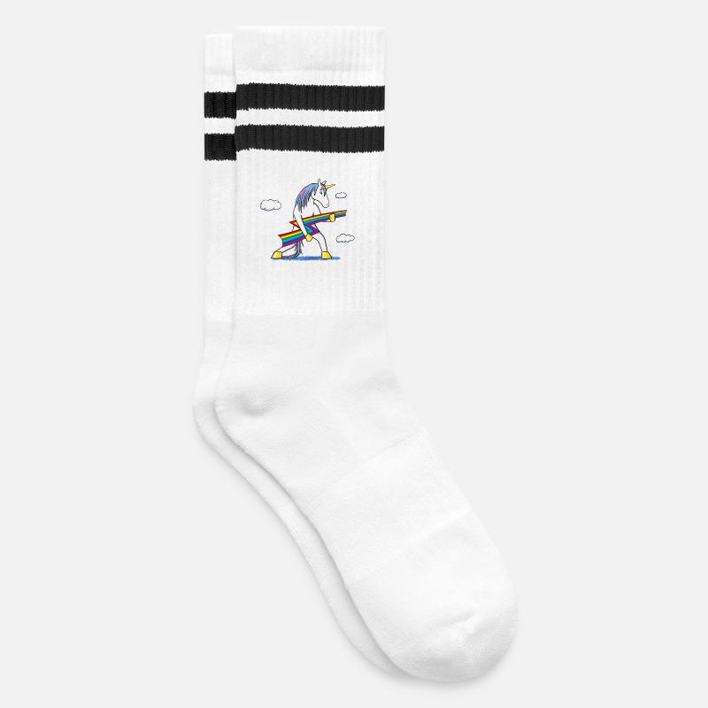 Rainbow Rock – Licorne avec éclair arc‑en‑ciel - Chaussettes de tennis - blanc/noir
