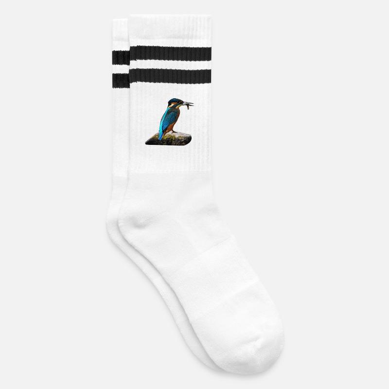 coole vögel, fischendes Eisvogel männchen - Gestreifte Tennissocken - Weiß/Schwarz