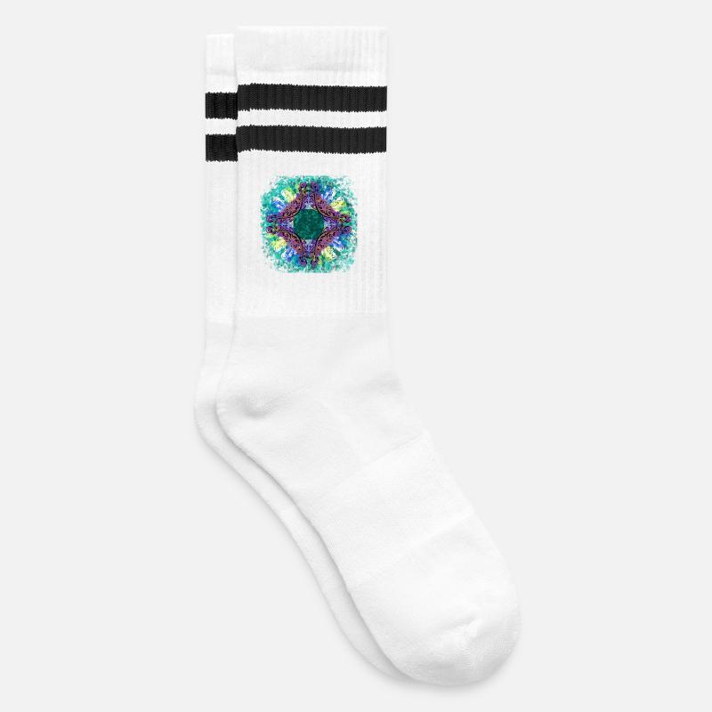 Modern Mandala 1 - Striped tennis socks - white/black