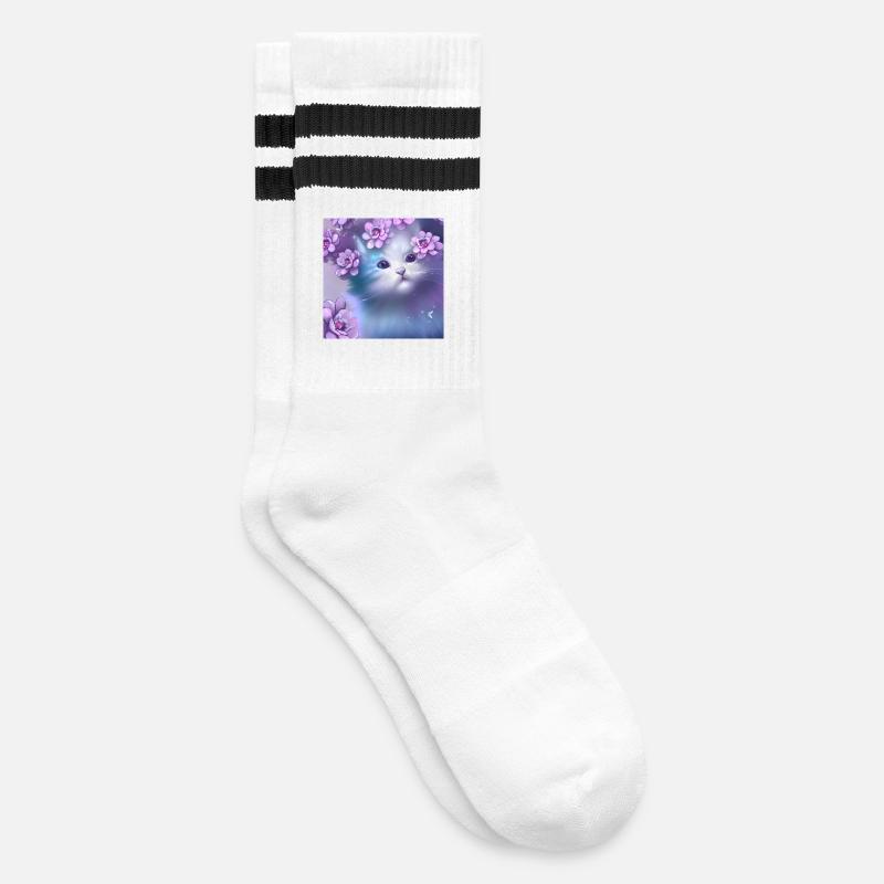 Süßes Kätzchen - Gestreifte Tennissocken - Weiß/Schwarz