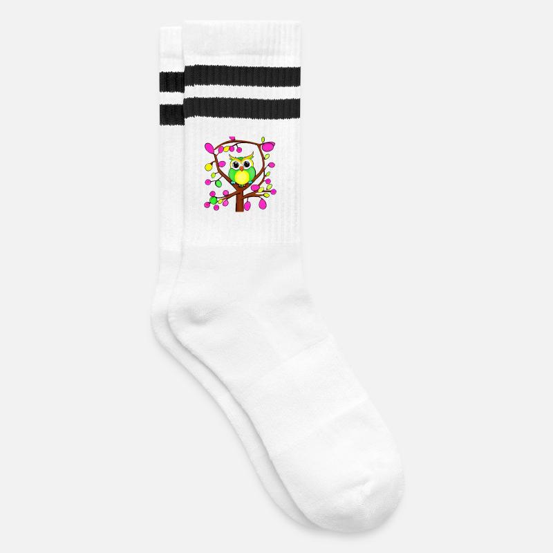 Chouette heureuse dans un arbre multicolore - Chaussettes de tennis - blanc/noir