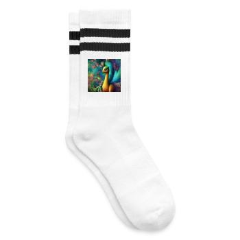 Schau dir mein wunderbares Fantasietier an - Gestreifte Tennissocken - Weiß/Schwarz - Rechts