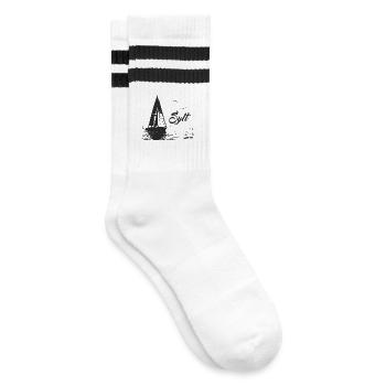 Sylt Segelboot und 2 Möwen - Gestreifte Tennissocken - Weiß/Schwarz - Rechts