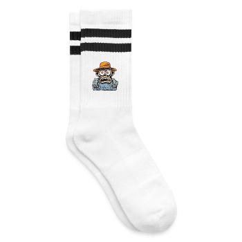 Toter Entdecker mit Hut und Knochenblick - Gestreifte Tennissocken - Weiß/Schwarz - Rechts