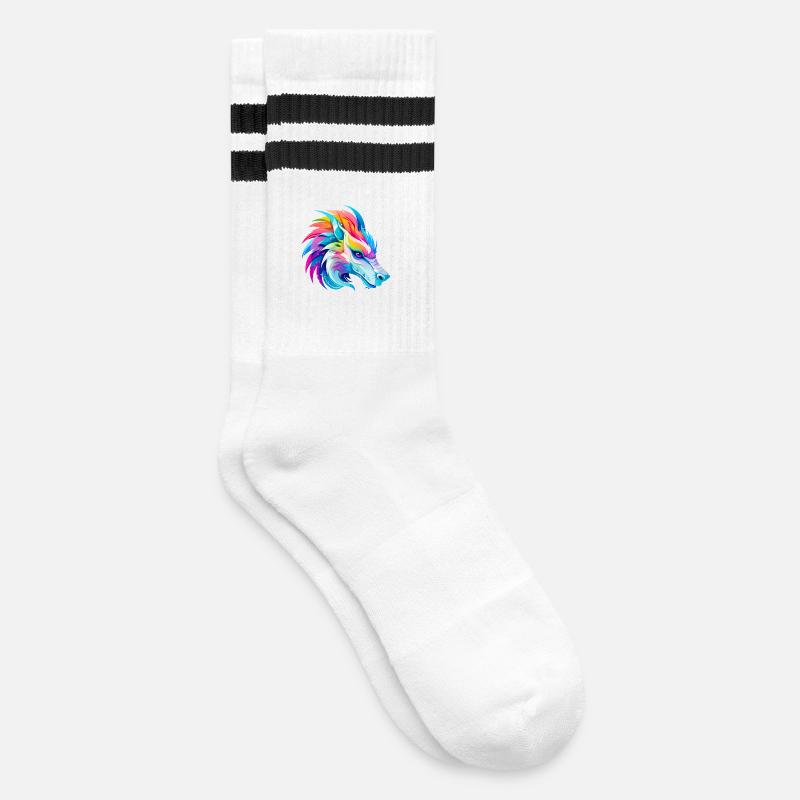 Regenbogen Drache Kopf - Gestreifte Tennissocken - Weiß/Schwarz
