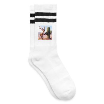 Reindeer next to cactus in the desert - Striped tennis socks - white/black - Right