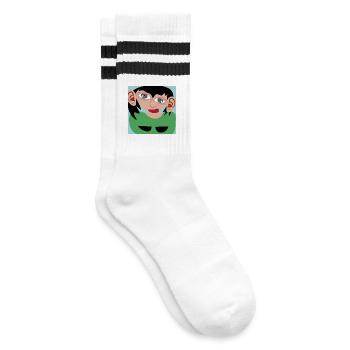 Femme aux cheveux noirs - Chaussettes de tennis - blanc/noir - Droite