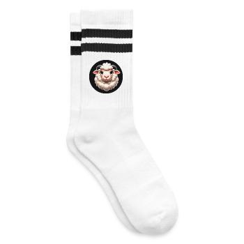 3D Grafik Schaf weiß - Gestreifte Tennissocken - Weiß/Schwarz - Rechts