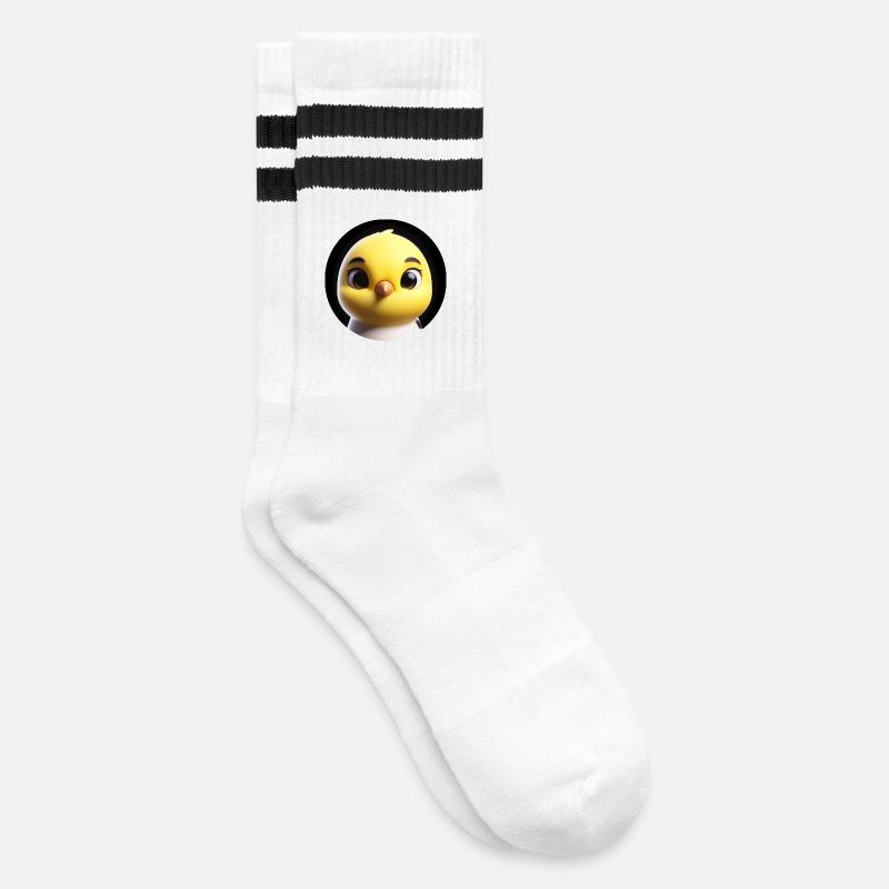 Küken im Animationsstil - Gestreifte Tennissocken - Weiß/Schwarz