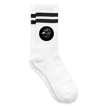 Rabe im Animationsstil - Gestreifte Tennissocken - Weiß/Schwarz - Rechts