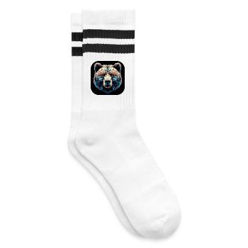 Colorful Bear in Polygon Design - Striped tennis socks - white/black - Right