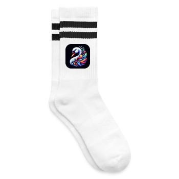 Schwan Tier Vogel Bunt Comic - Gestreifte Tennissocken - Weiß/Schwarz - Rechts