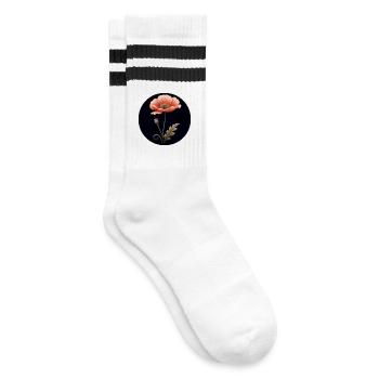 Poppy, poppy, flower, red, orange - Striped tennis socks - white/black - Right