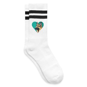 German Shepherd Portrait - Striped tennis socks - white/black - Right