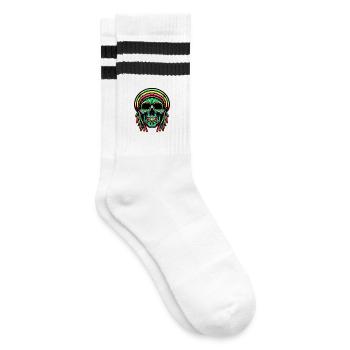 Reggae Skull Decoration Figure Rasta Culture - Striped tennis socks - white/black - Right