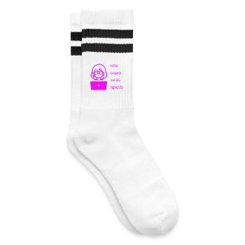 eat sleep code repeat Frau Computer - Gestreifte Tennissocken - Weiß/Schwarz - Rechts