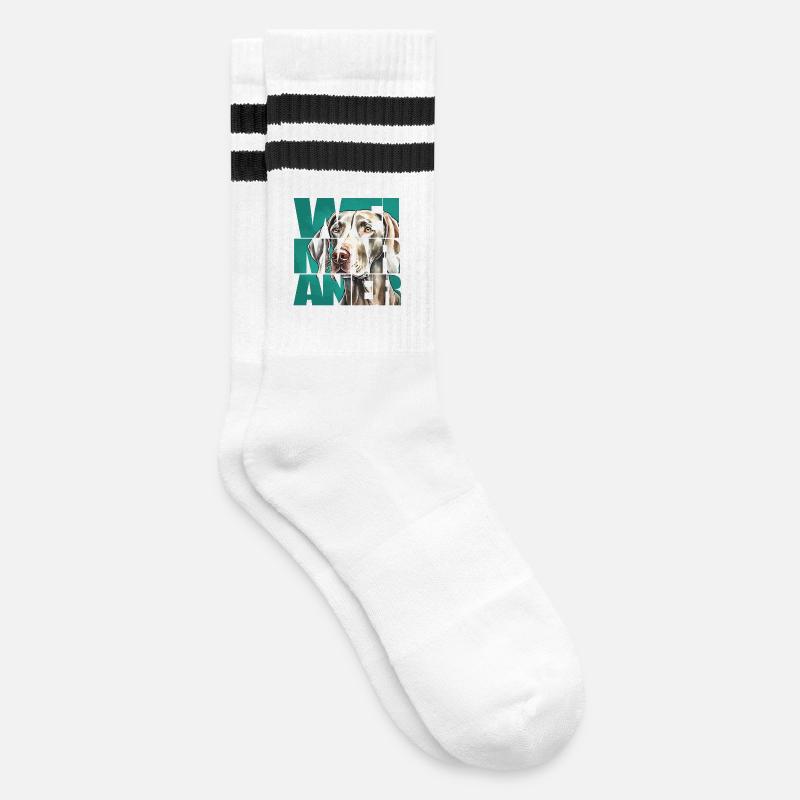 Weimaraner Portrait - Gestreifte Tennissocken - Weiß/Schwarz