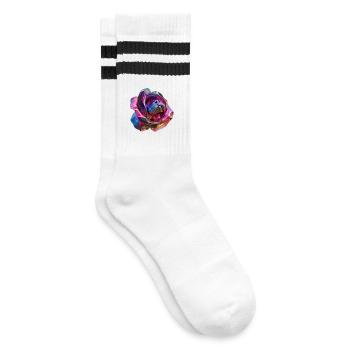 Hundeschnauze in einer Rose - Gestreifte Tennissocken - Weiß/Schwarz - Rechts
