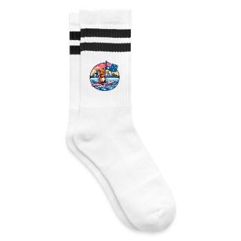 Quokka Surfing Australien Design - Gestreifte Tennissocken - Weiß/Schwarz - Rechts