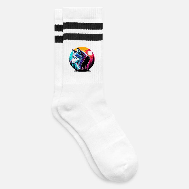 Wolf - Gestreifte Tennissocken - Weiß/Schwarz