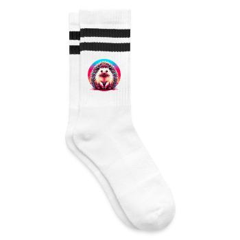 Hedgehog - Striped tennis socks - white/black - Right