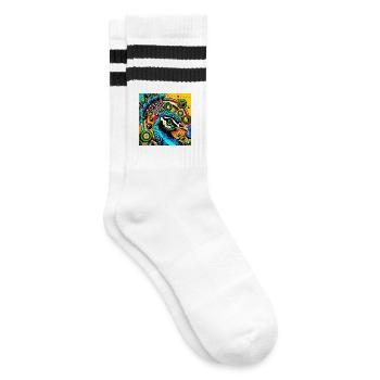 Pfau Pop Art - Gestreifte Tennissocken - Weiß/Schwarz - Rechts