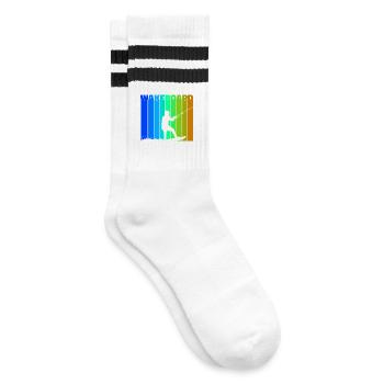 Wakeboard Spruch Kitesurfer Surfen Wassersport - Gestreifte Tennissocken - Weiß/Schwarz - Rechts