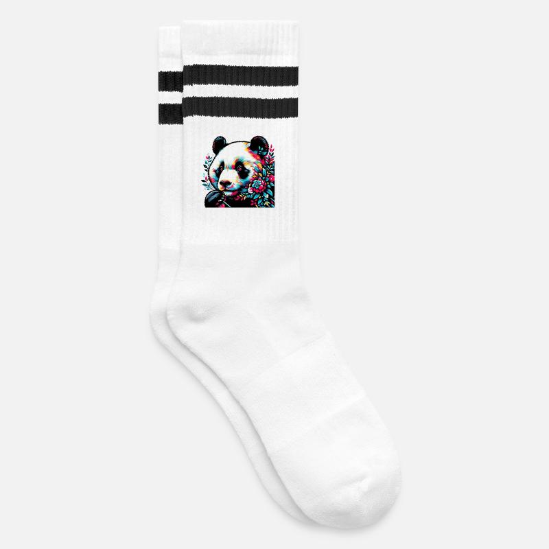 Panda - Gestreifte Tennissocken - Weiß/Schwarz