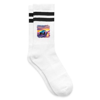 futuristic car in sunset colors - Striped tennis socks - white/black - Right