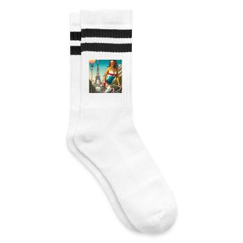 Belle jeune fille à vélo devant la tour Eiffel - Chaussettes de tennis - blanc/noir - Droite