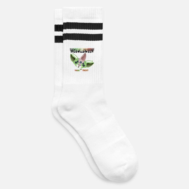 Sphinx Katze Alien Maske - Gestreifte Tennissocken - Weiß/Schwarz
