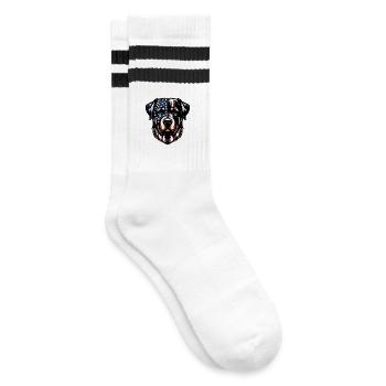 Rottweiler USA Hunde Design - Gestreifte Tennissocken - Weiß/Schwarz - Rechts