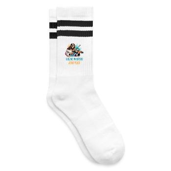 Violine flüstert Jesus Frieden Design - Gestreifte Tennissocken - Weiß/Schwarz - Rechts