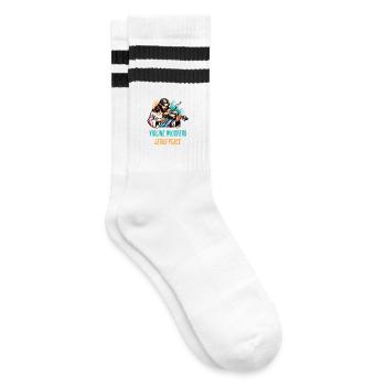 Violine flüstert Jesus Frieden Design - Gestreifte Tennissocken - Weiß/Schwarz - Rechts