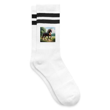 Aquarell Percheron Pferd - Gestreifte Tennissocken - Weiß/Schwarz - Rechts