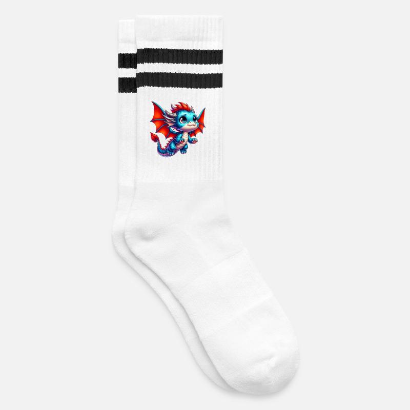 Drache - Gestreifte Tennissocken - Weiß/Schwarz