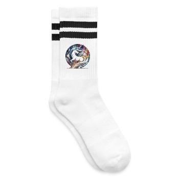 Fantasy Einhorn Galaxie Wirbel Design - Gestreifte Tennissocken - Weiß/Schwarz - Rechts