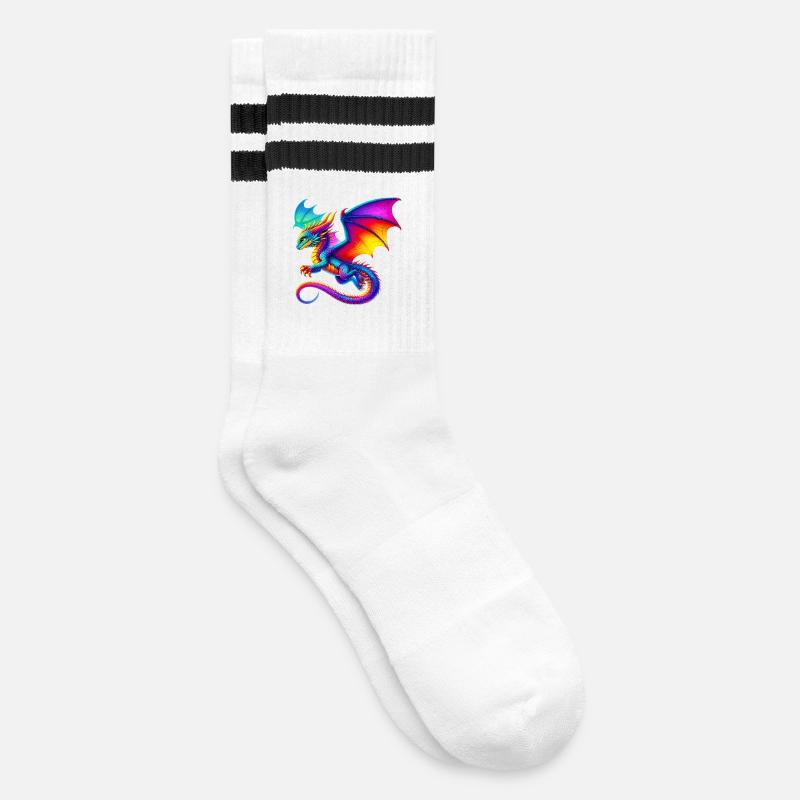 Drache - Gestreifte Tennissocken - Weiß/Schwarz