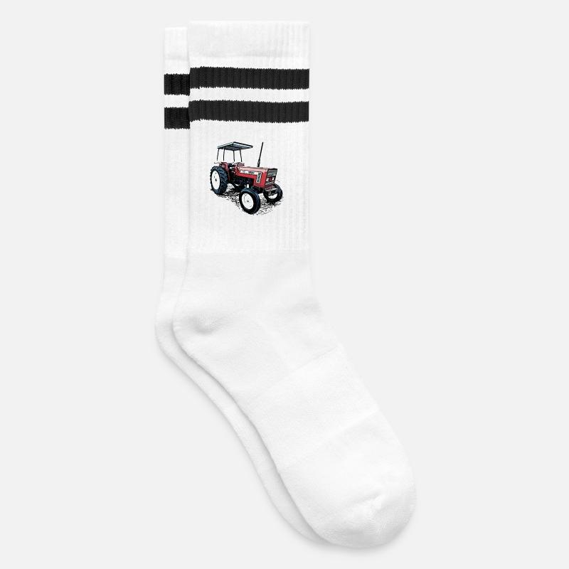 Traktor 666 - Gestreifte Tennissocken - Weiß/Schwarz