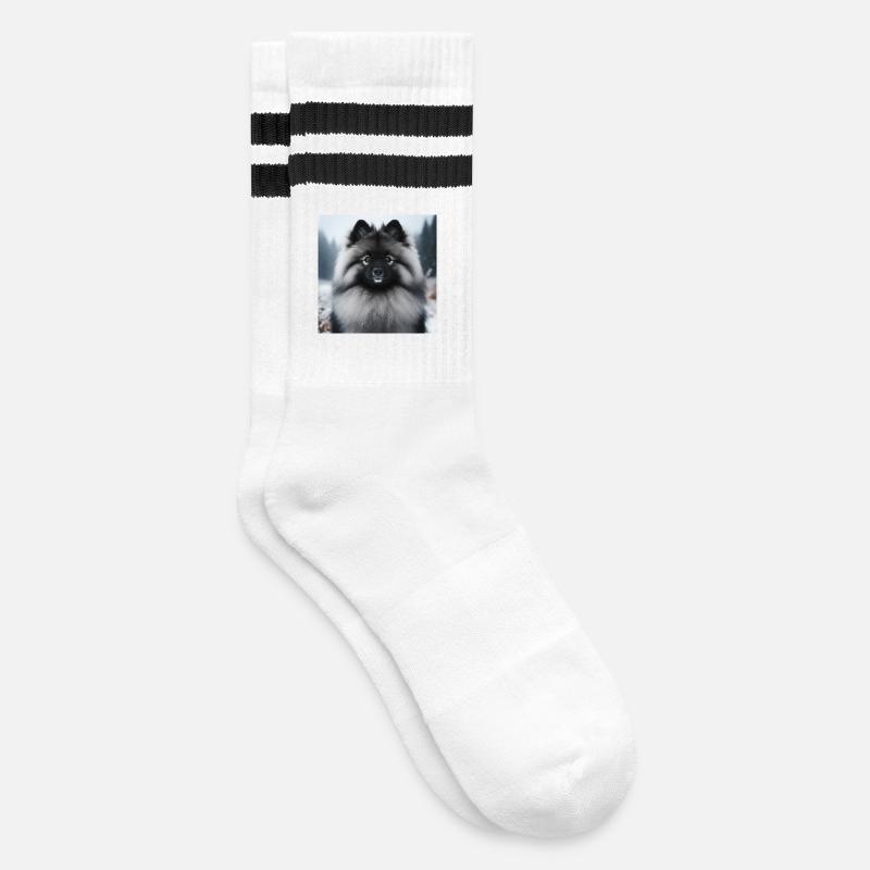 Wunderschöner Wolfspitz - Gestreifte Tennissocken - Weiß/Schwarz