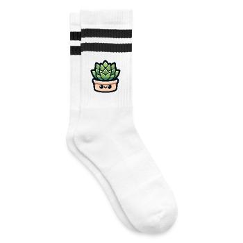 Petite Potted Pal: Die fröhliche Sukkulente - Gestreifte Tennissocken - Weiß/Schwarz - Rechts