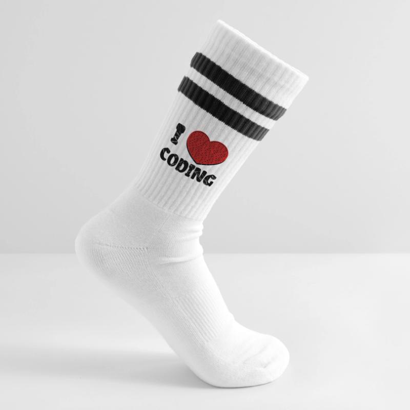Code Developer Scripting Debug Heart Statement Striped tennis socks