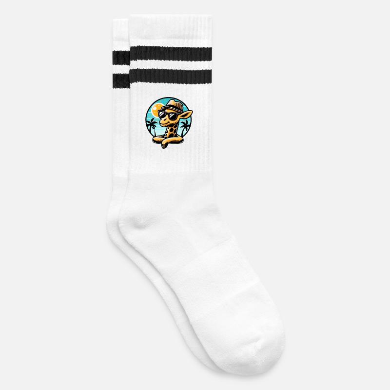 Chilled Giraffe with Sunglasses and Hat - Striped tennis socks - white/black