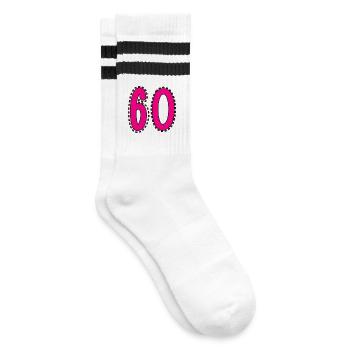 60. 60 JAHRE. 60. JAHRESTAG. 60. GEBURTSTAG. - Gestreifte Tennissocken - Weiß/Schwarz - Rechts