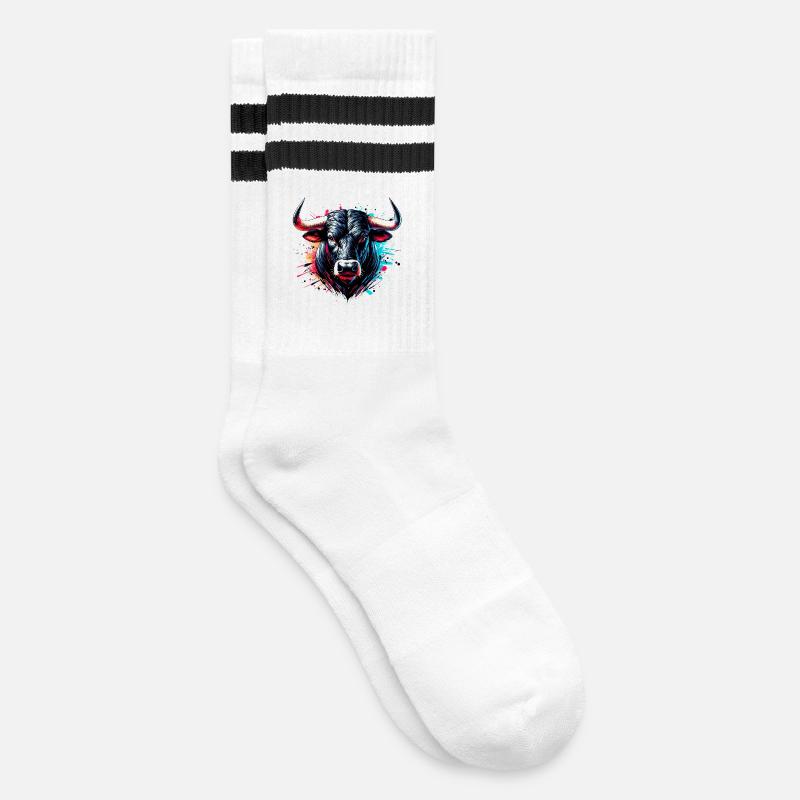 Stier - Gestreifte Tennissocken - Weiß/Schwarz