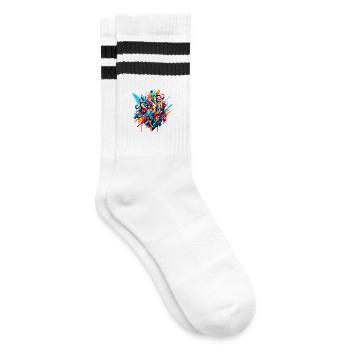 Cool Colorful Dynamic Graffiti Illustration - Striped tennis socks - white/black - Right