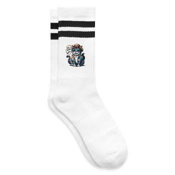 Cool mit tropischer Kleidung im Hawaii-Stil - Gestreifte Tennissocken - Weiß/Schwarz - Rechts