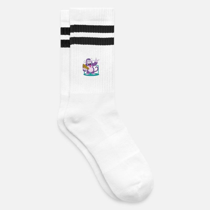 Pizza: Monkey makes it better! - Striped tennis socks - white/black