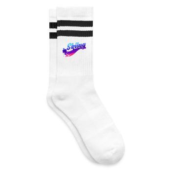 Schnee Schifahrer Spruch Wintersport Skiurlaub - Gestreifte Tennissocken - Weiß/Schwarz - Rechts