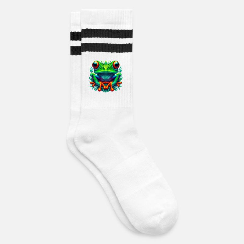 Frosch - Gestreifte Tennissocken - Weiß/Schwarz